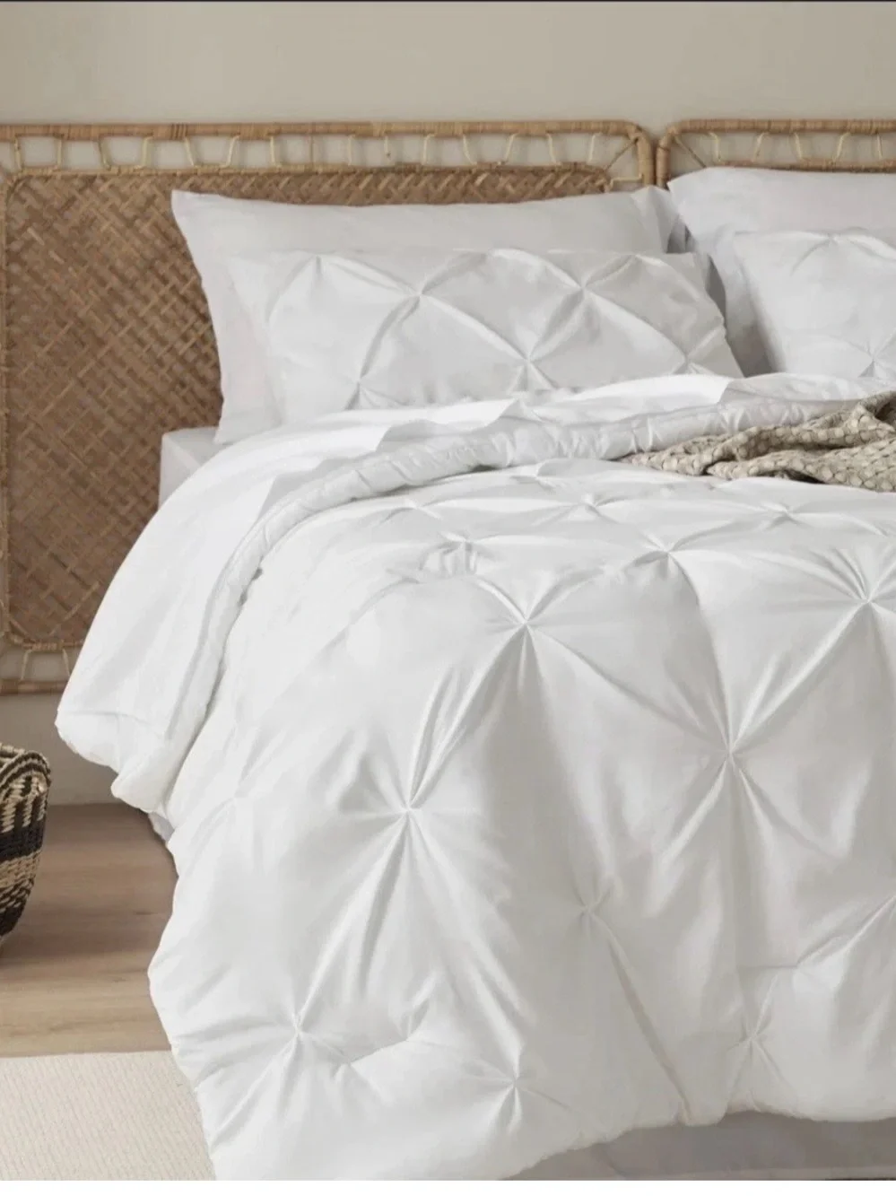 Classic White Pintuck Comforter Set - Soft Elegant Bedding King Size 7 pc